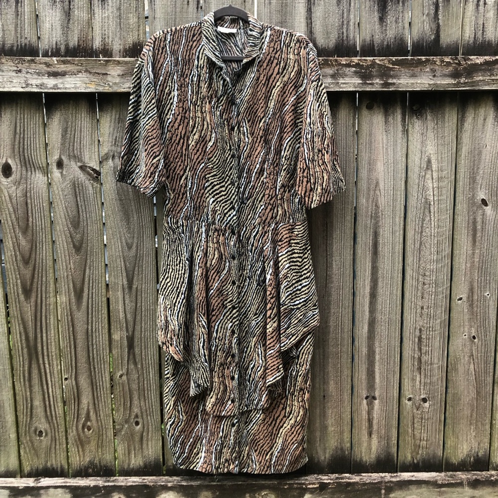 Chancelle New York Vintage Tiered Dress Size M Animal Print Dolman Half Sleeve